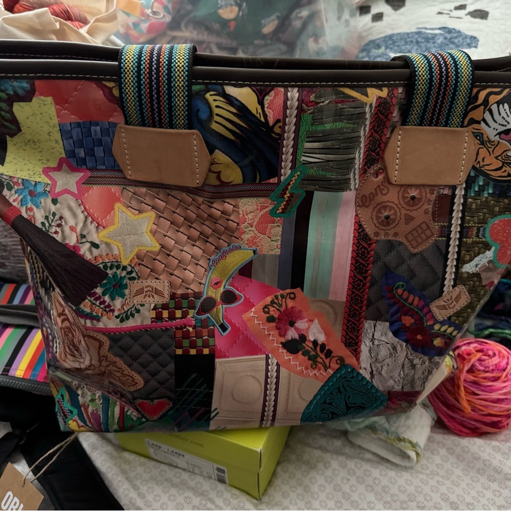 Consuela Multicolor Patchwork Tote with Striped H… - image 11